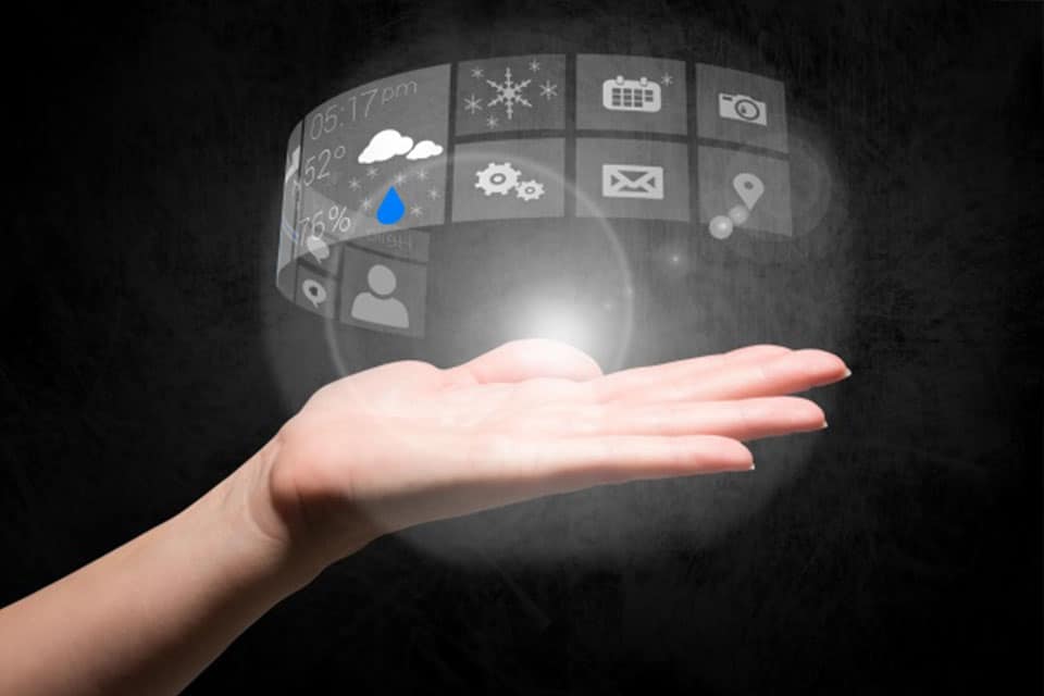 A woman's hand with a global light shining out of it, representing innovation.