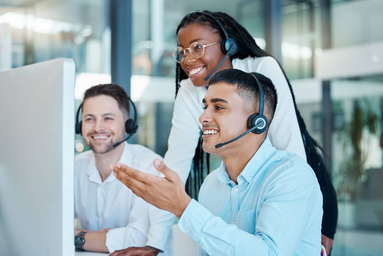 A strategic company consulting group working in a call center.